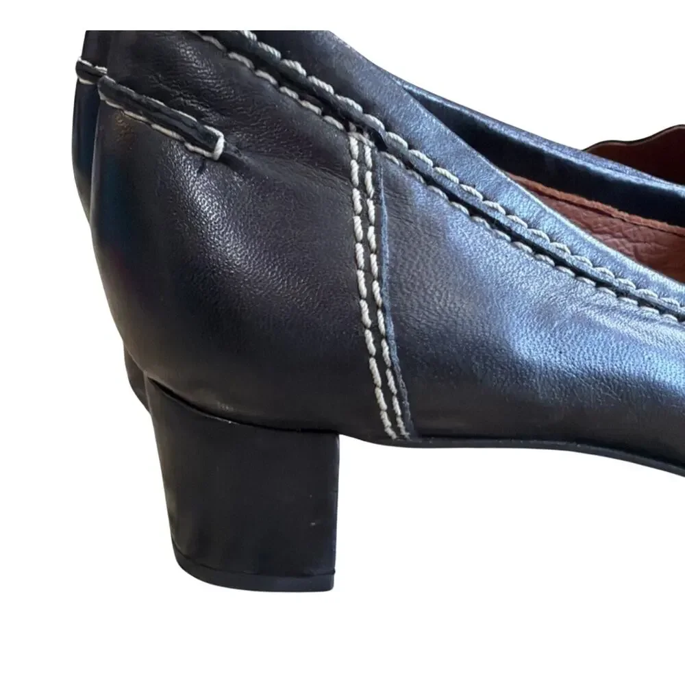 Johnston & Murphy Women's Leather Loafer Heels Black Brown Two Tone pointed 9